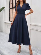 Scarlett | Textured Puff Sleeve Midi Dress | Elegant and Effortlessly Chic
