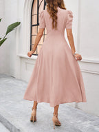 Scarlett | Textured Puff Sleeve Midi Dress | Elegant and Effortlessly Chic