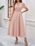 Scarlett | Textured Puff Sleeve Midi Dress | Elegant and Effortlessly Chic