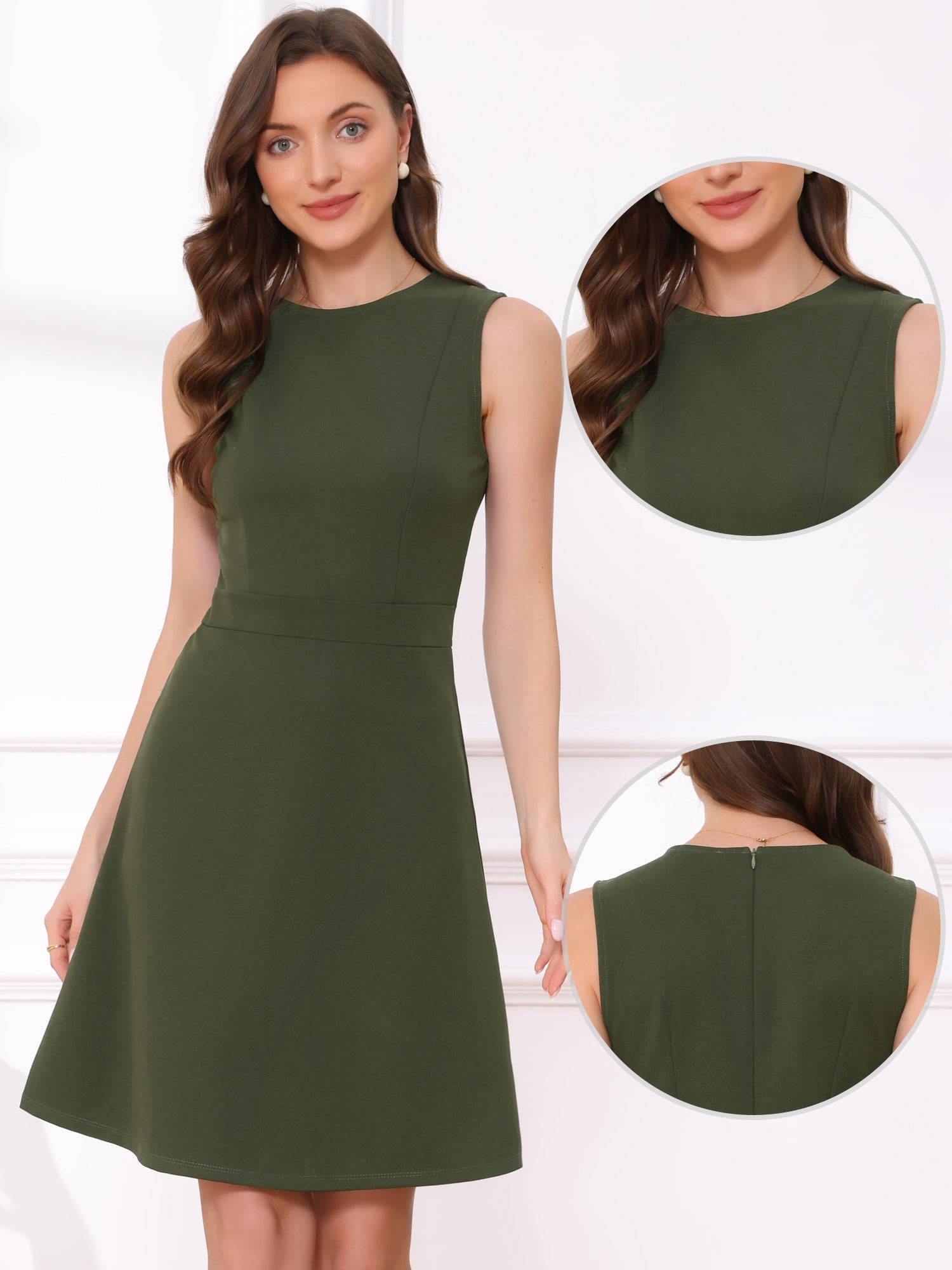 Holly | Sleeveless A-Line Midi Work Dress | Elegant Solid Color Office Style