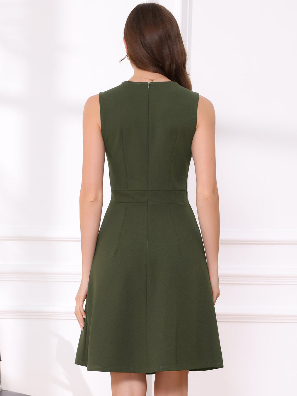 Holly | Sleeveless A-Line Midi Work Dress | Elegant Solid Color Office Style