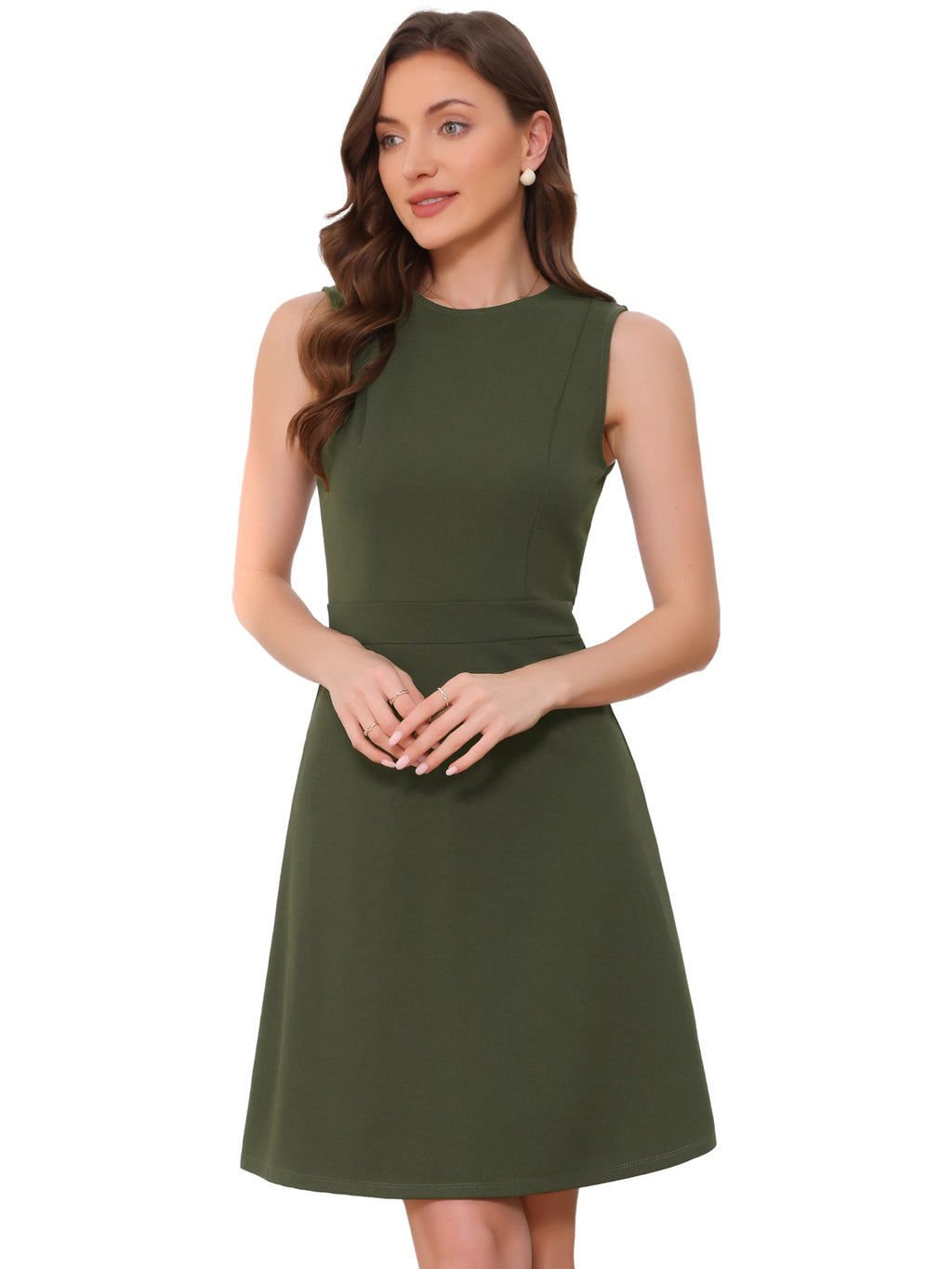 Holly | Sleeveless A-Line Midi Work Dress | Elegant Solid Color Office Style