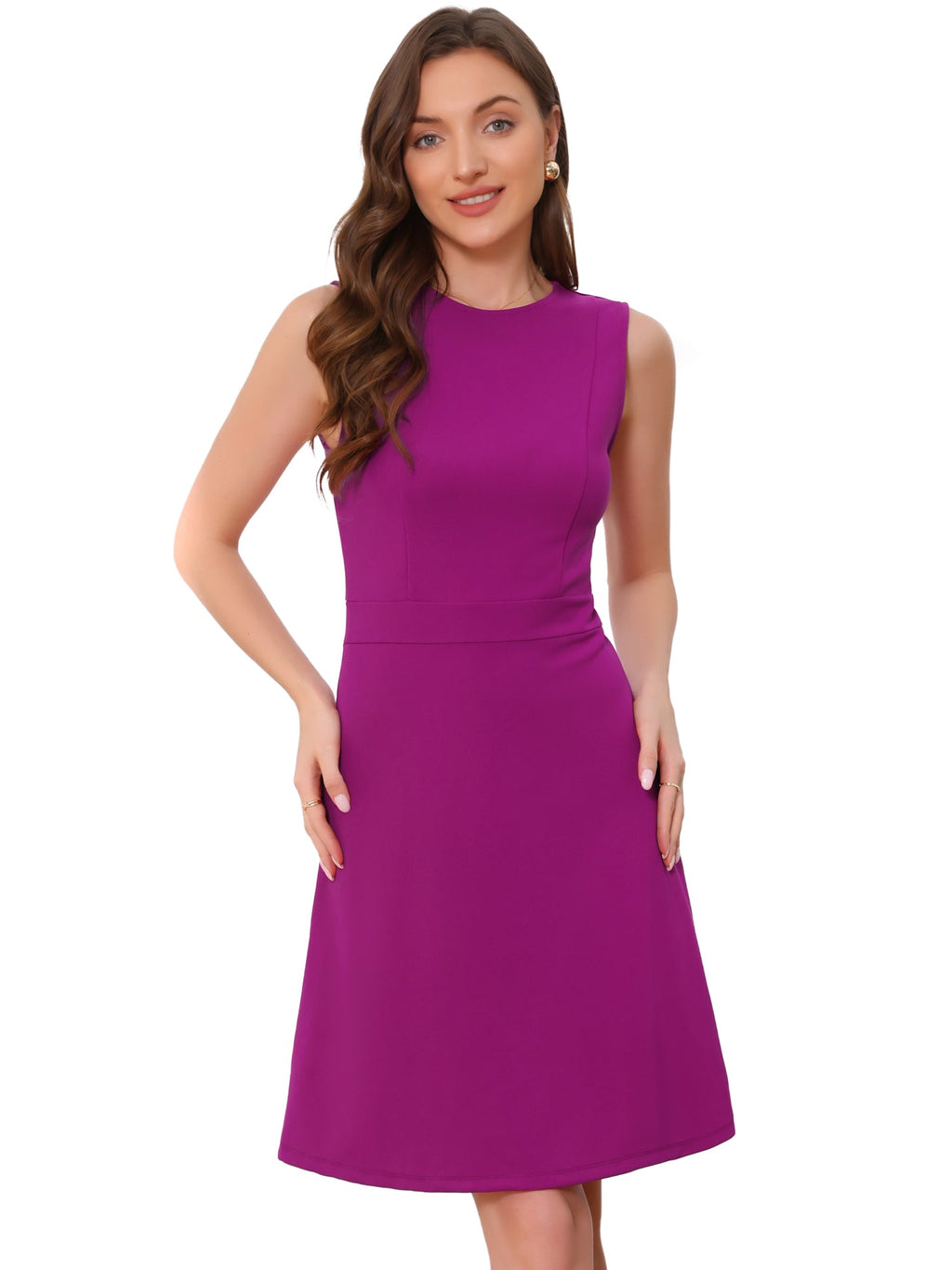 Holly | Sleeveless A-Line Midi Work Dress | Elegant Solid Color Office Style