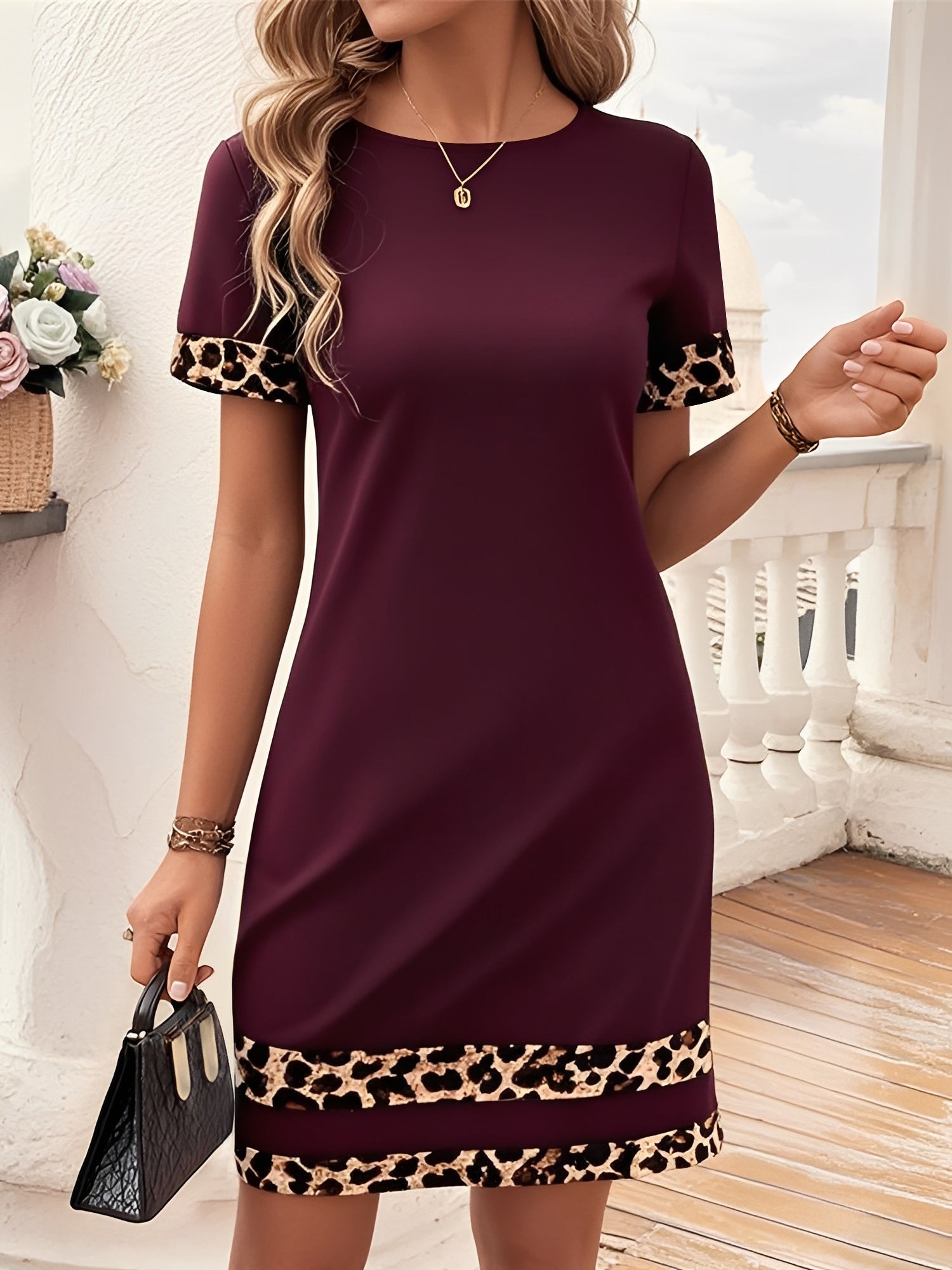 Poppy | Leopard Print Patchwork T-Shirt Dress | Effortless Casual Chic