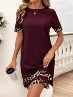 Poppy | Leopard Print Patchwork T-Shirt Dress | Effortless Casual Chic
