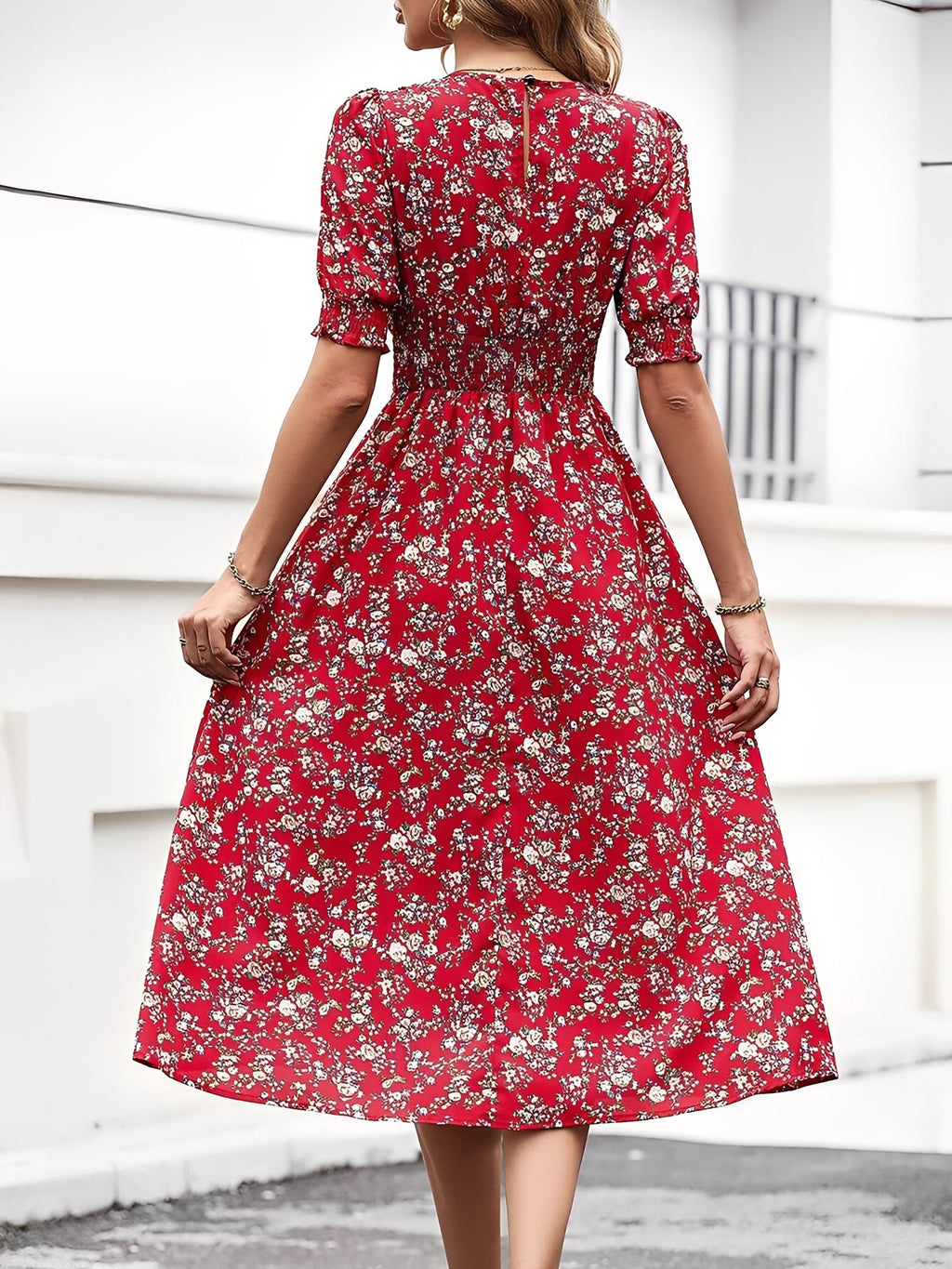 Eva | Floral Puff Sleeve Midi Dress | Feminine and Effortlessly Chic