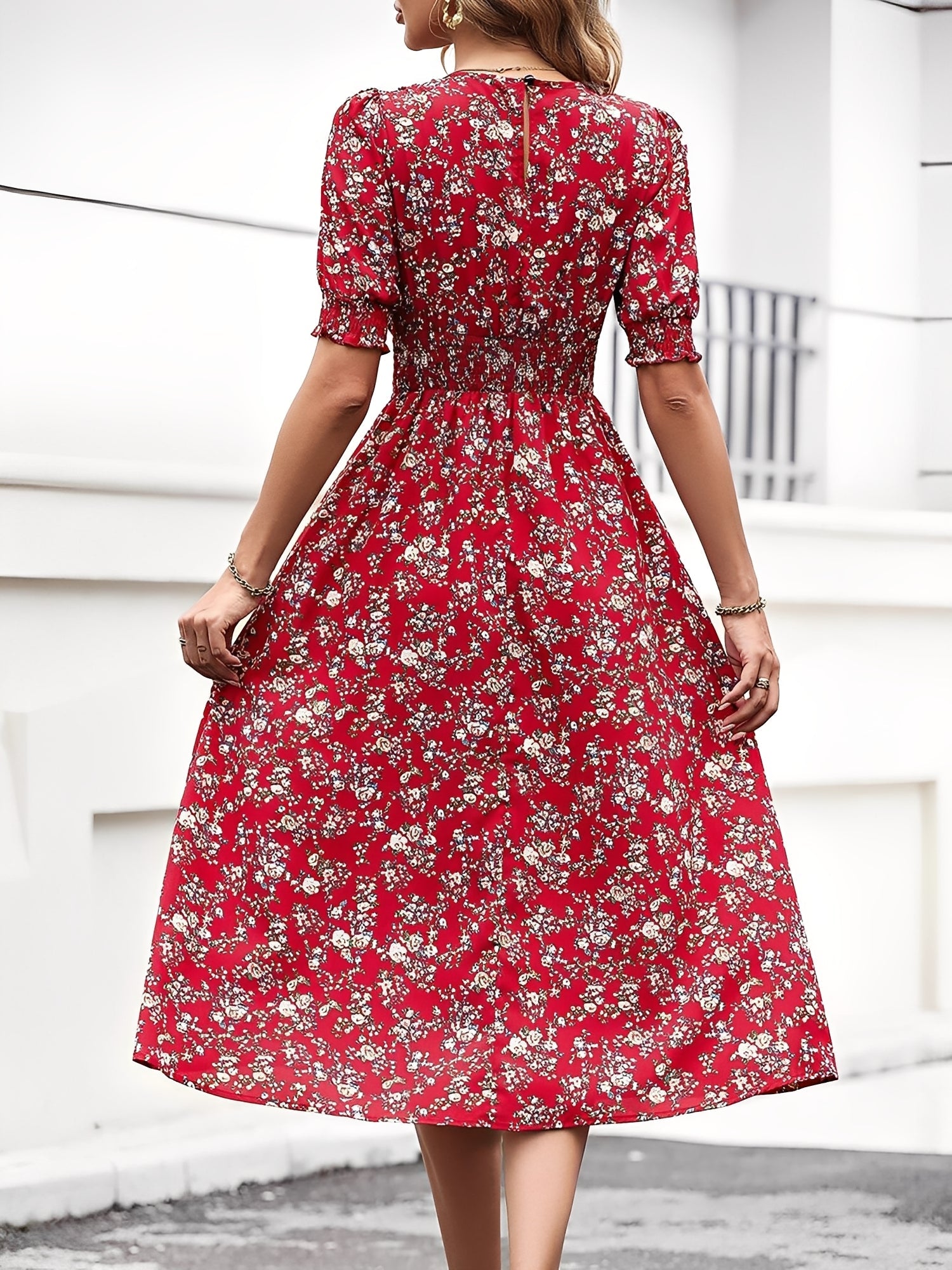 Eva | Floral Puff Sleeve Midi Dress | Feminine and Effortlessly Chic