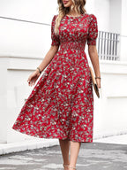 Eva | Floral Puff Sleeve Midi Dress | Feminine and Effortlessly Chic