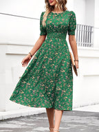 Eva | Floral Puff Sleeve Midi Dress | Feminine and Effortlessly Chic