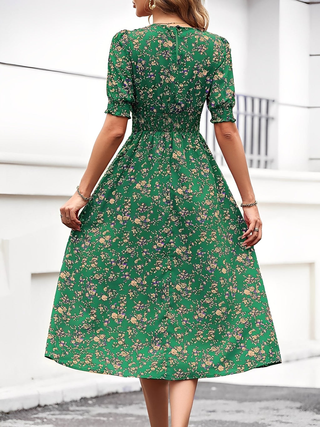 Eva | Floral Puff Sleeve Midi Dress | Feminine and Effortlessly Chic