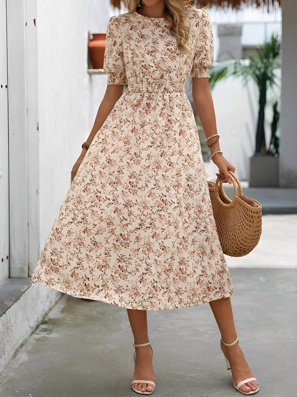Eva | Floral Puff Sleeve Midi Dress | Feminine and Effortlessly Chic