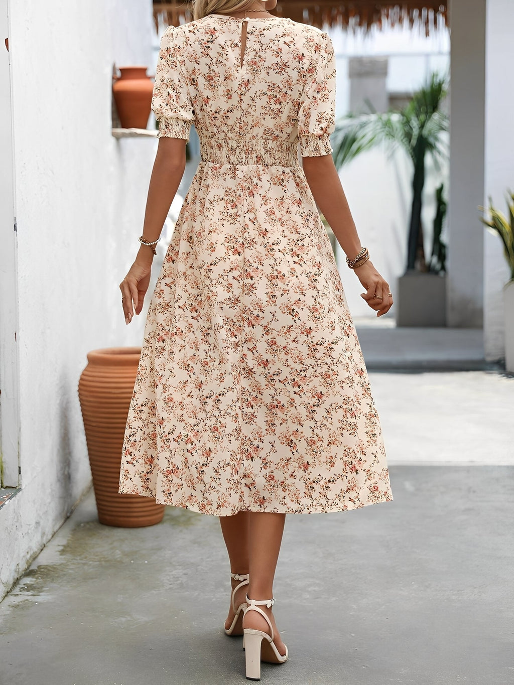 Eva | Floral Puff Sleeve Midi Dress | Feminine and Effortlessly Chic