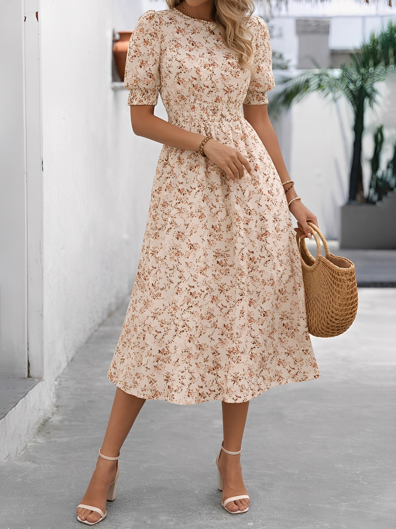 Eva | Floral Puff Sleeve Midi Dress | Feminine and Effortlessly Chic