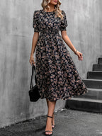 Eva | Floral Puff Sleeve Midi Dress | Feminine and Effortlessly Chic