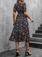 Eva | Floral Puff Sleeve Midi Dress | Feminine and Effortlessly Chic