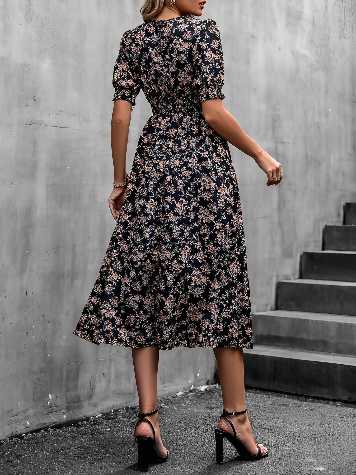 Eva | Floral Puff Sleeve Midi Dress | Feminine and Effortlessly Chic