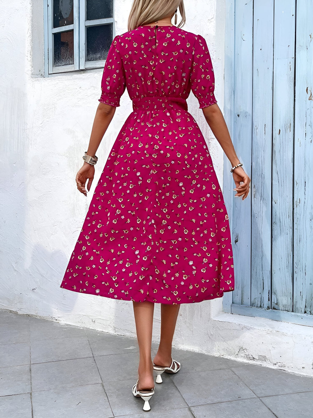 Eva | Floral Puff Sleeve Midi Dress | Feminine and Effortlessly Chic